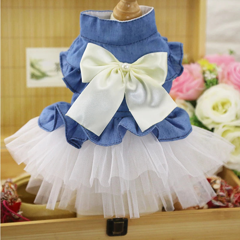 I YAN denim Sphynx cat dress with skirt for summer, female pet clothing, featuring playful kitten and Garfield-inspired design.