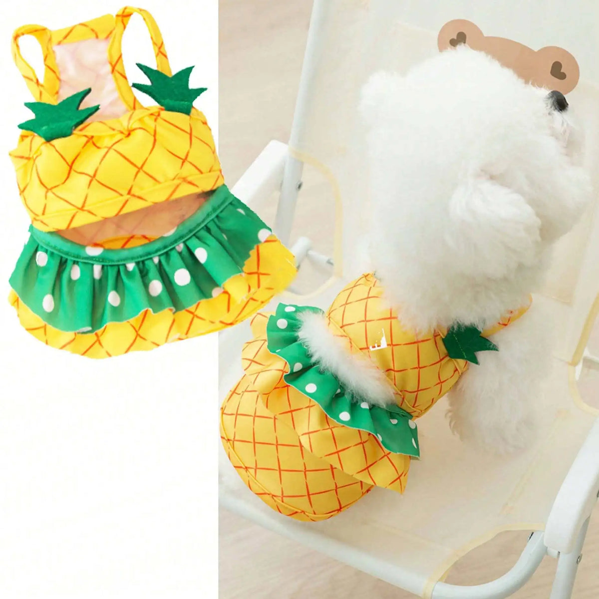 Cute pineapple-themed dog swimwear bikini by I YAN, featuring a summer puppy bathing suit with cooling vest for small dogs and cats.