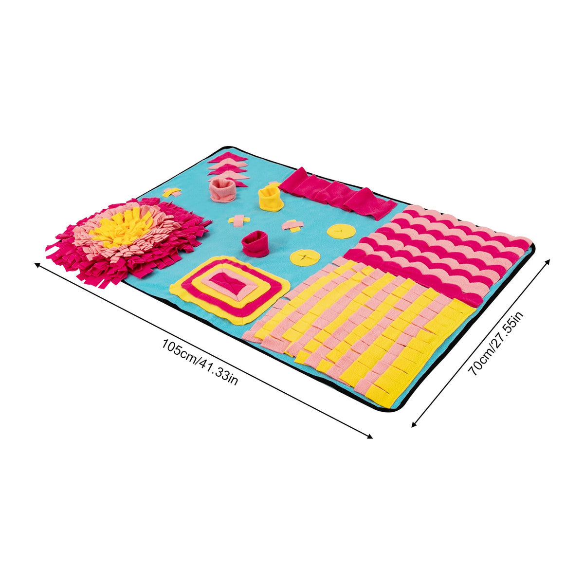 Large I YAN fleece dog snuffle mat, 70x105cm, interactive slow feeding puzzle mat for dogs with textured fleece surface.