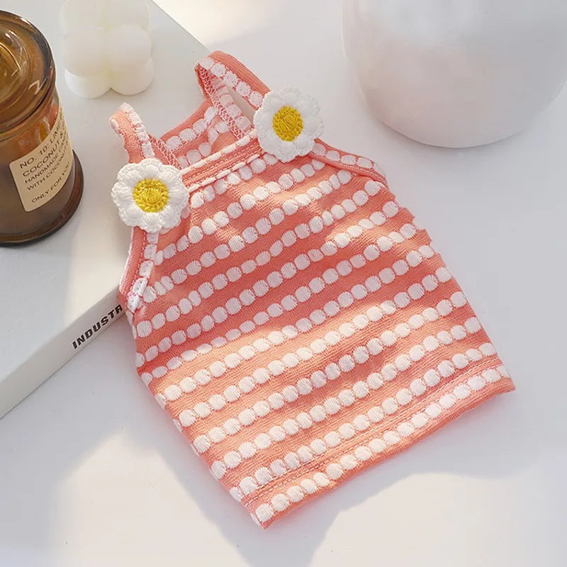 Cooling dog vest for summer featuring a cute strawberry print, floral design, and pet suspenders for small breeds like Chihuahua and Bichon