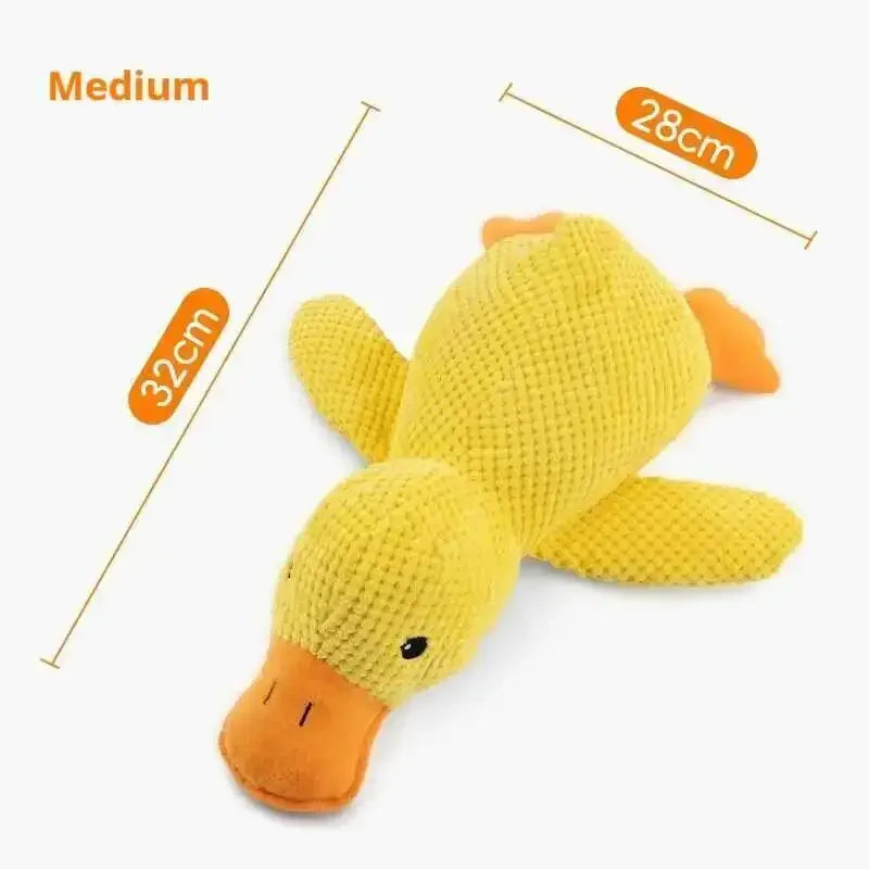 Soft plush squeaky duck dog toy by I YAN, designed for puppies to chew, squeak, and comfort during play and sleep.