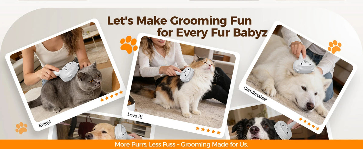 I YAN Self Cleaning Shedding Steam Cat Brush with silicone scraper, white for grooming dogs and cats, USB rechargeable pet brush.