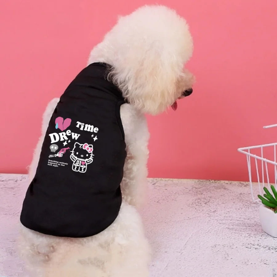 Sanrio Fashion Printed Pet Tank Top,Hello Kitty Drew Time Printed Pet Sleeveless T-shirt