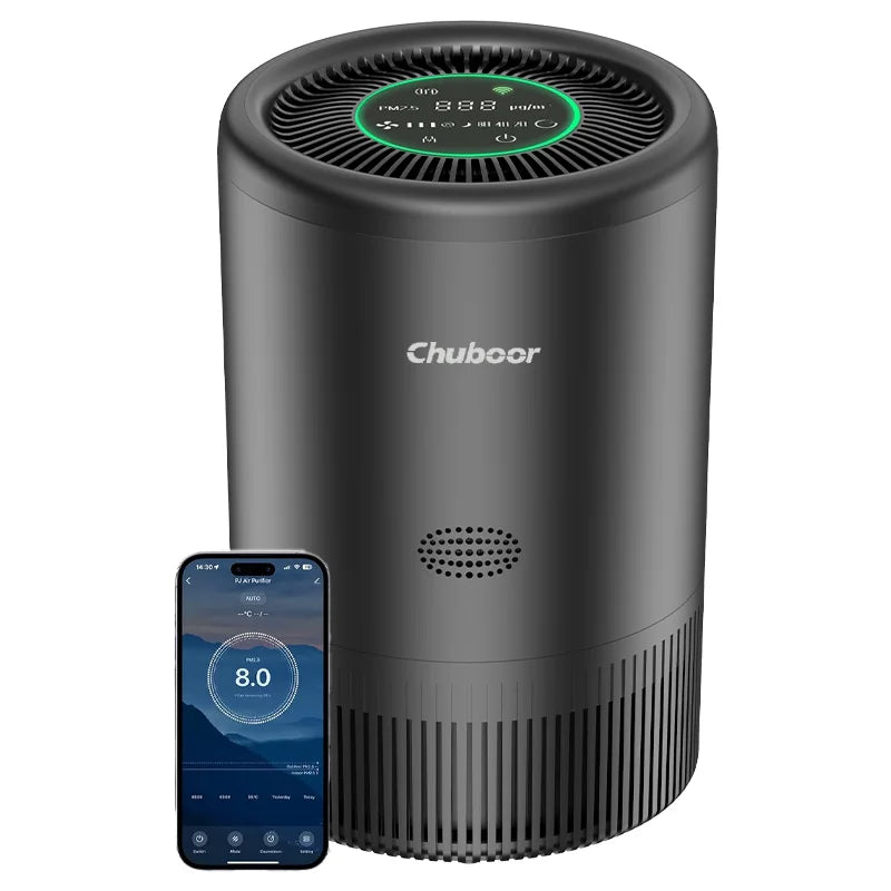I YAN Chuboor smart air purifier with HEPA filter, app and Alexa control, PM2.5 monitor for bedroom and living room.