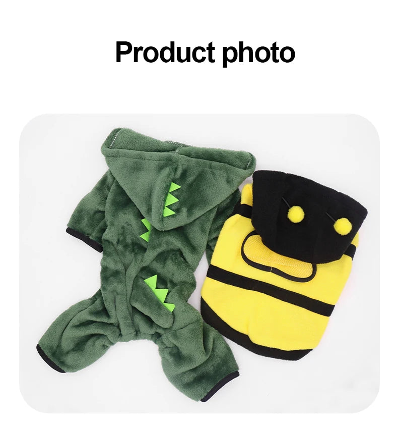 I YAN Dinosaur pet costume hoodie with warm fleece, featuring a dinosaur design for small dogs and cats.