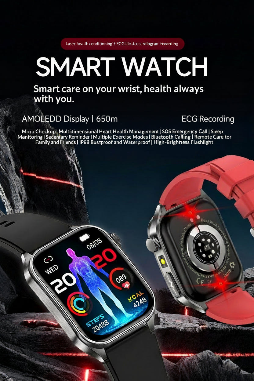 Dual-probe 650nm Laser Therapy HRV Bluetooth Calling Health Watch