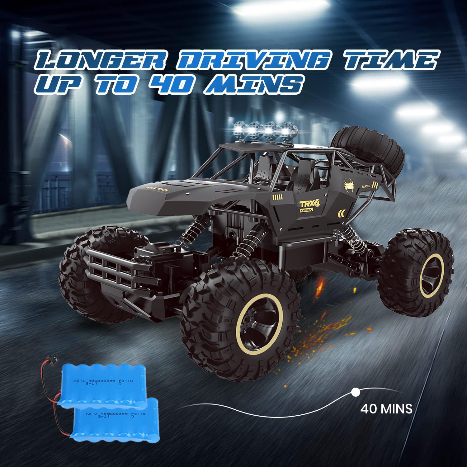 I YAN RC rock crawler off-road 4WD truck with metal shell, LED headlights, remote control, designed for rugged terrain.