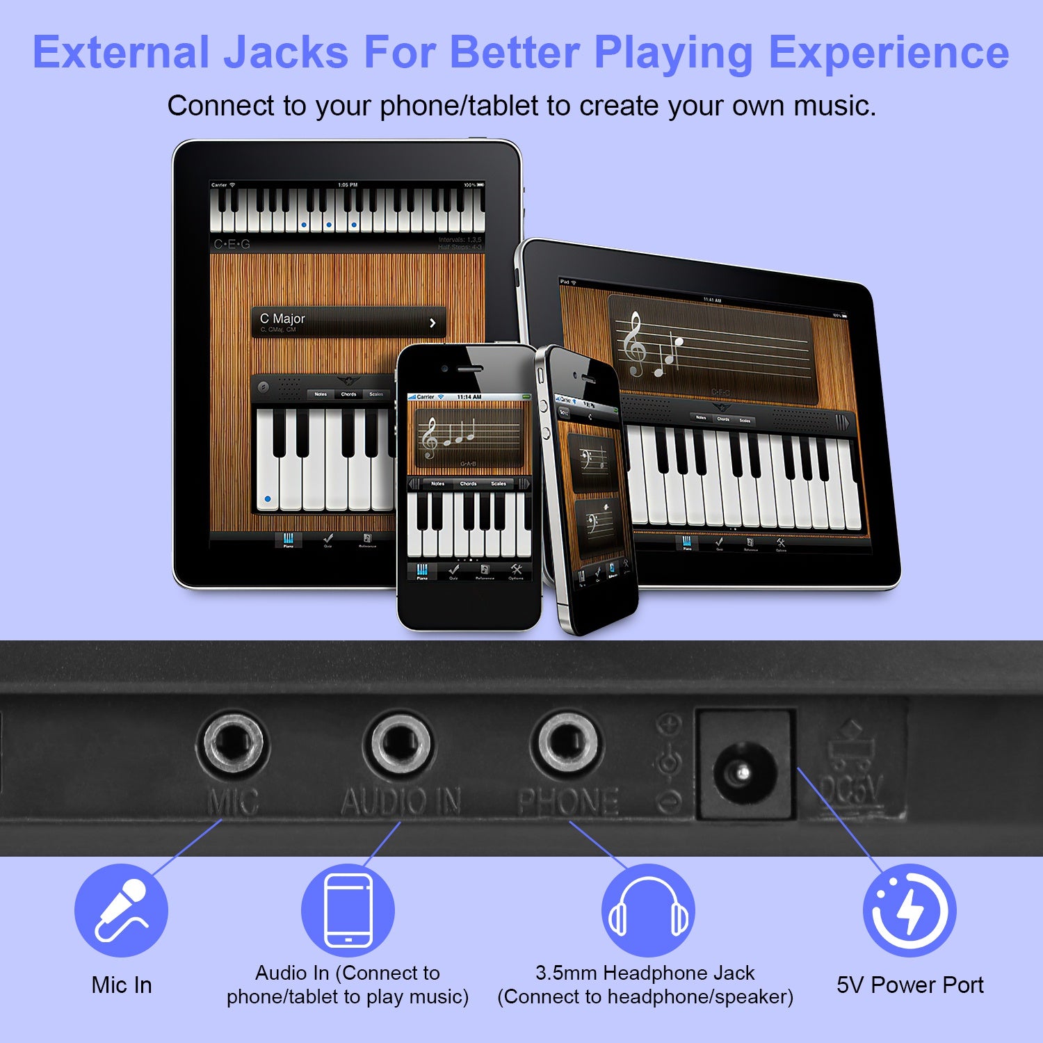 I YAN 61-key digital music keyboard with microphone stand, electric piano for kids ages 3-12, showing colorful keys and compact design.