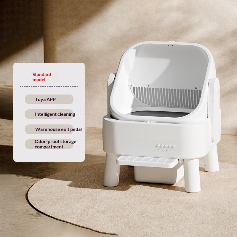 Self-cleaning smart cat litter box by I YAN with app control, splash-proof design, and multi-cat safety features.