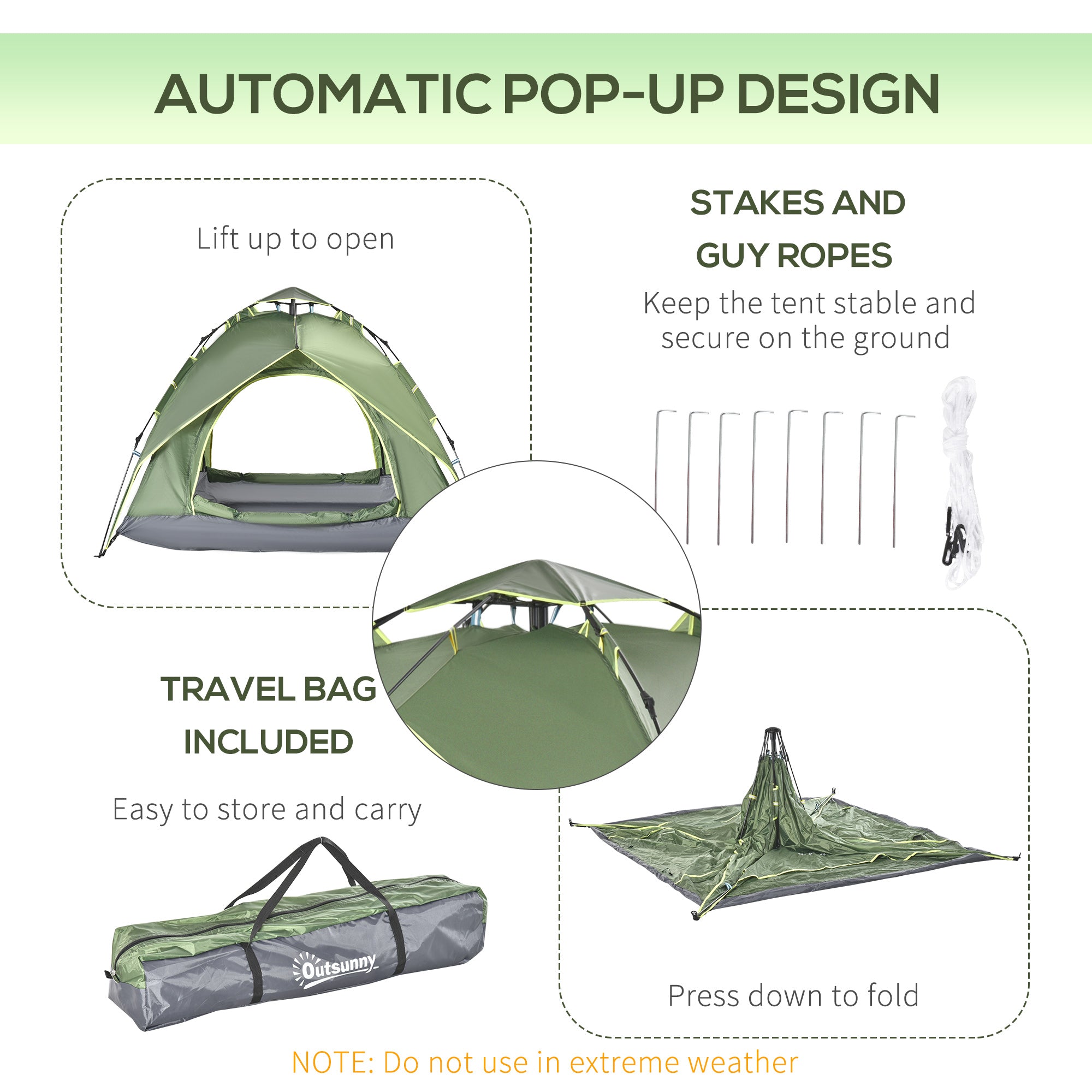 Camping Tent, Instant Pop Up Tent, 3 Person Dome Tent with Sewn-in Groundsheet, 2 in 1 Double Layers for Camping