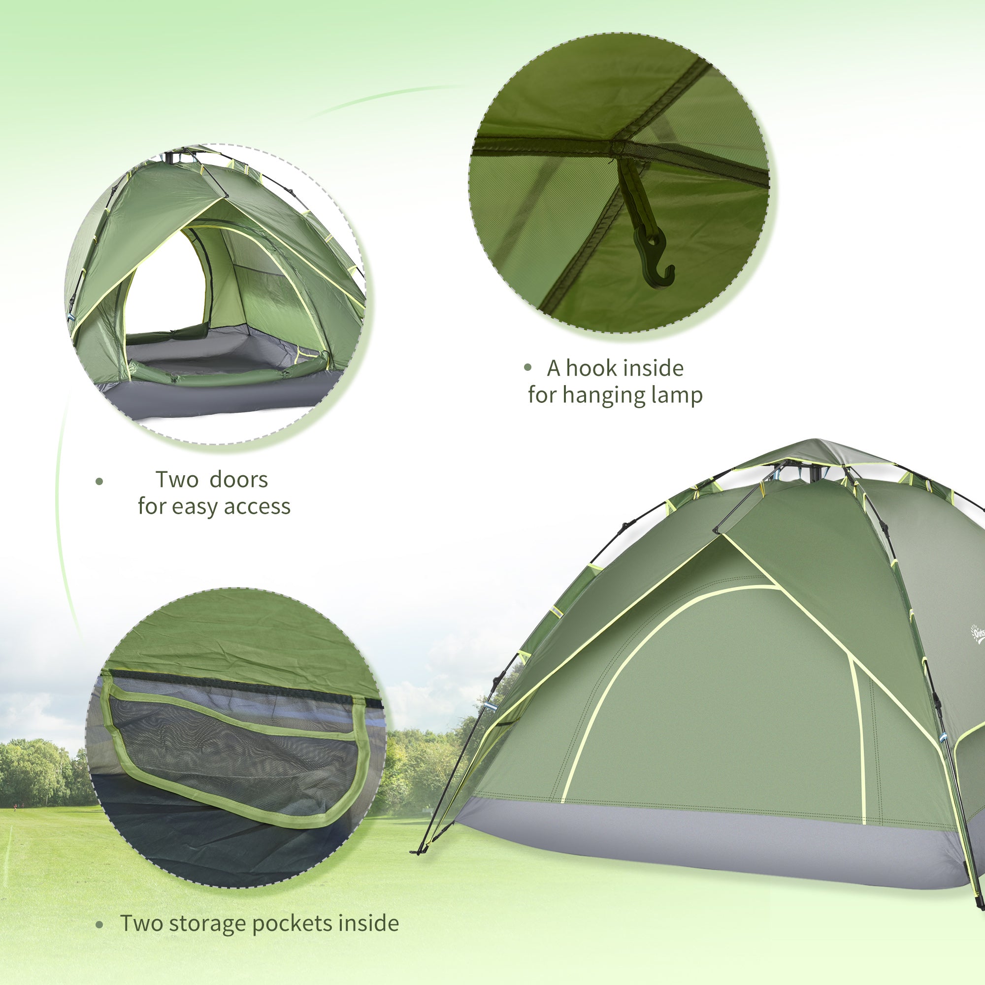 Camping Tent, Instant Pop Up Tent, 3 Person Dome Tent with Sewn-in Groundsheet, 2 in 1 Double Layers for Camping