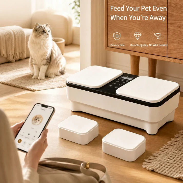Smart Auto-Open Wet Food Feeder for Cats & Dogs | WiFi App Control | 250ml Dual Bowl