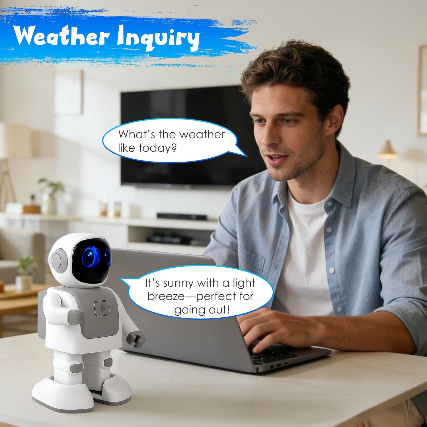 I YAN AI dancing robot toy with Bluetooth music, voice assistant, and colorful LED lights, performing dance moves on a white background.