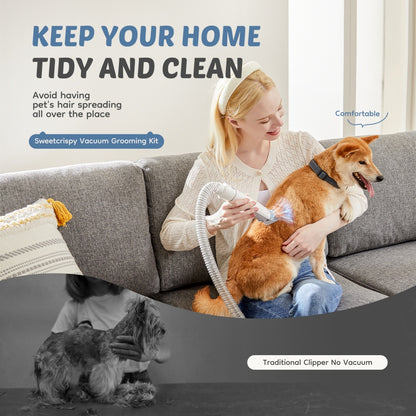 I YAN 5-in-1 pet grooming vacuum kit with 10kPa suction, 2.5L dust cup, low noise design for dogs and cats grooming.