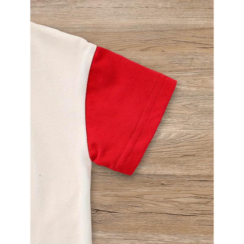 Baby boy 4th of July outfit set by I YAN with USA letter print color block T-shirt and shorts for Independence Day celebration.