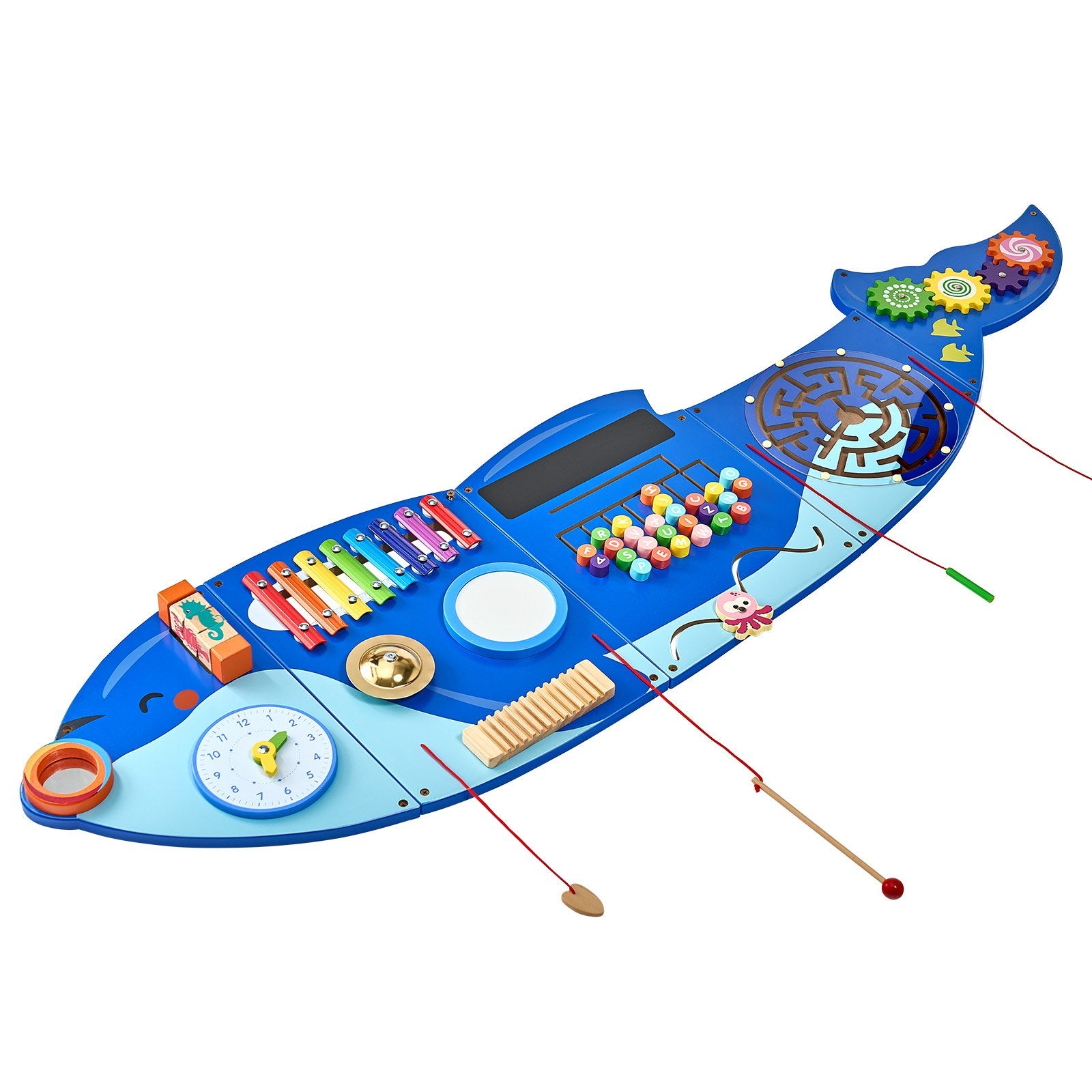 I YAN Orca Activity Wall busy board with 12 sensory panels, featuring colorful interactive activities for children.