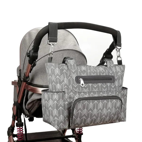 I YAN 8-piece baby diaper bag set featuring a mummy handbag, bottle bag, changing pad, and burp cloths in a multifunctional design.