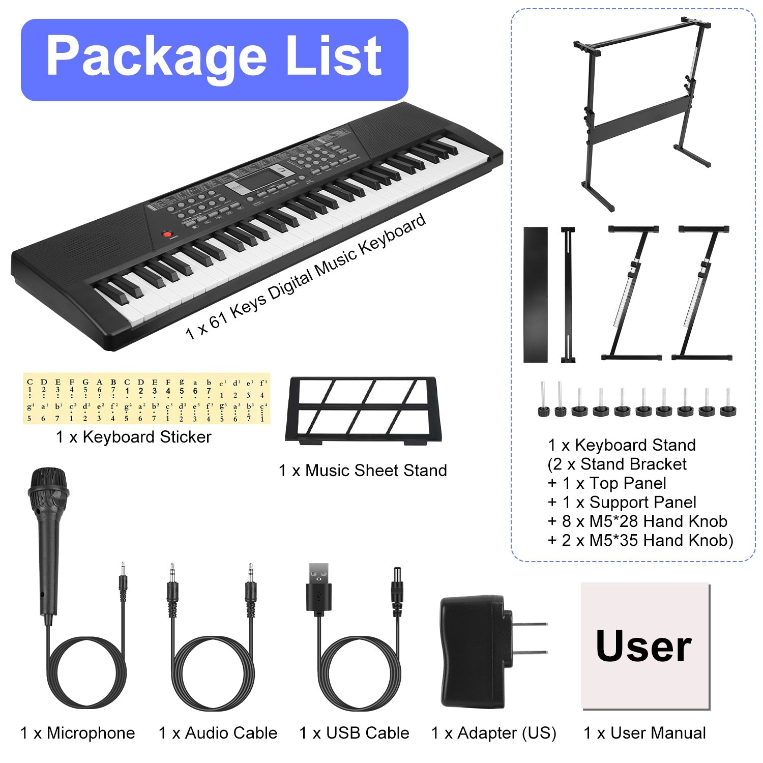 I YAN 61-key digital music keyboard for kids with microphone stand, colorful electronic piano suitable for children ages 3 to 12.