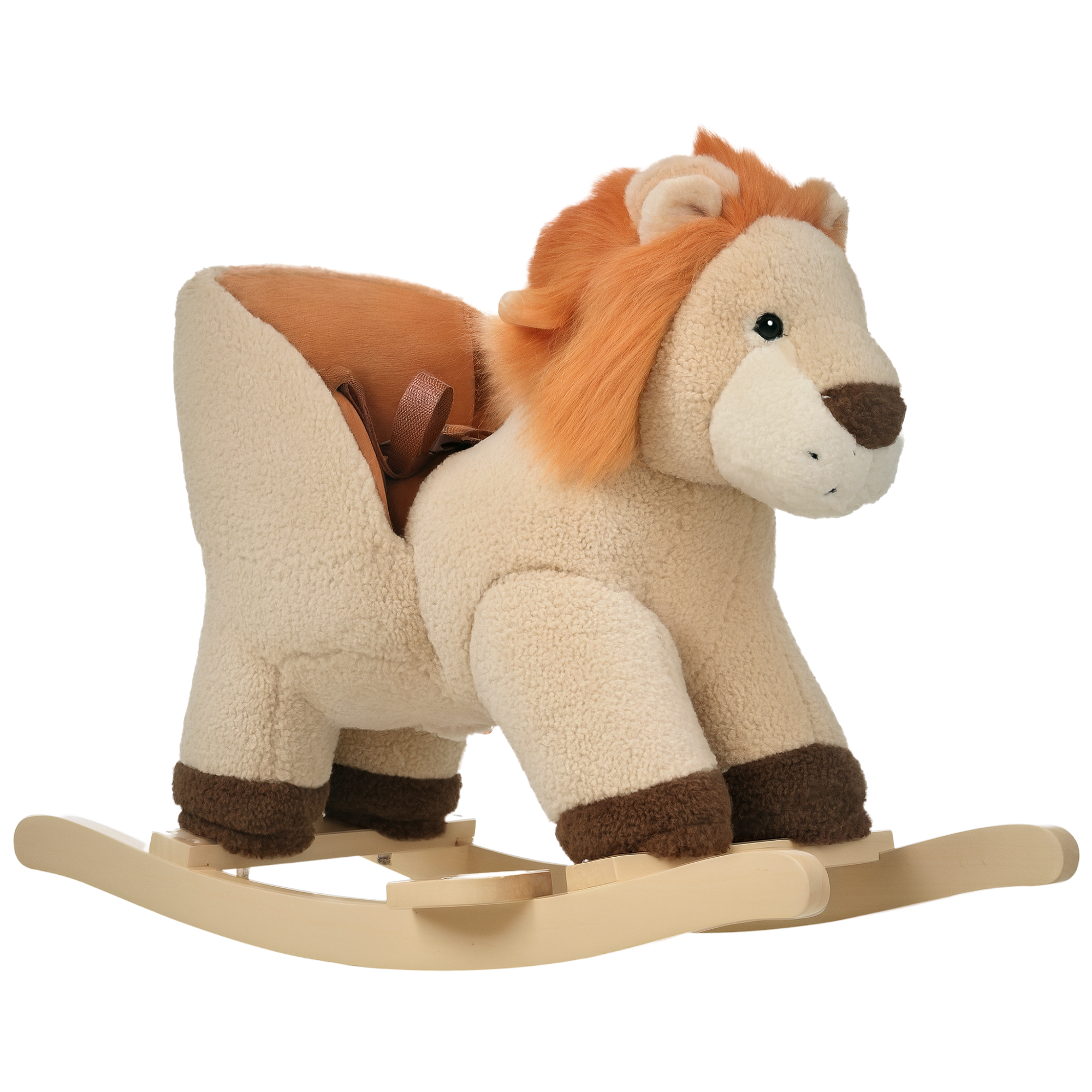 I YAN plush wooden baby rocking horse lion with sound, toddler-friendly plush stuffed rocker for ages 18-36 months