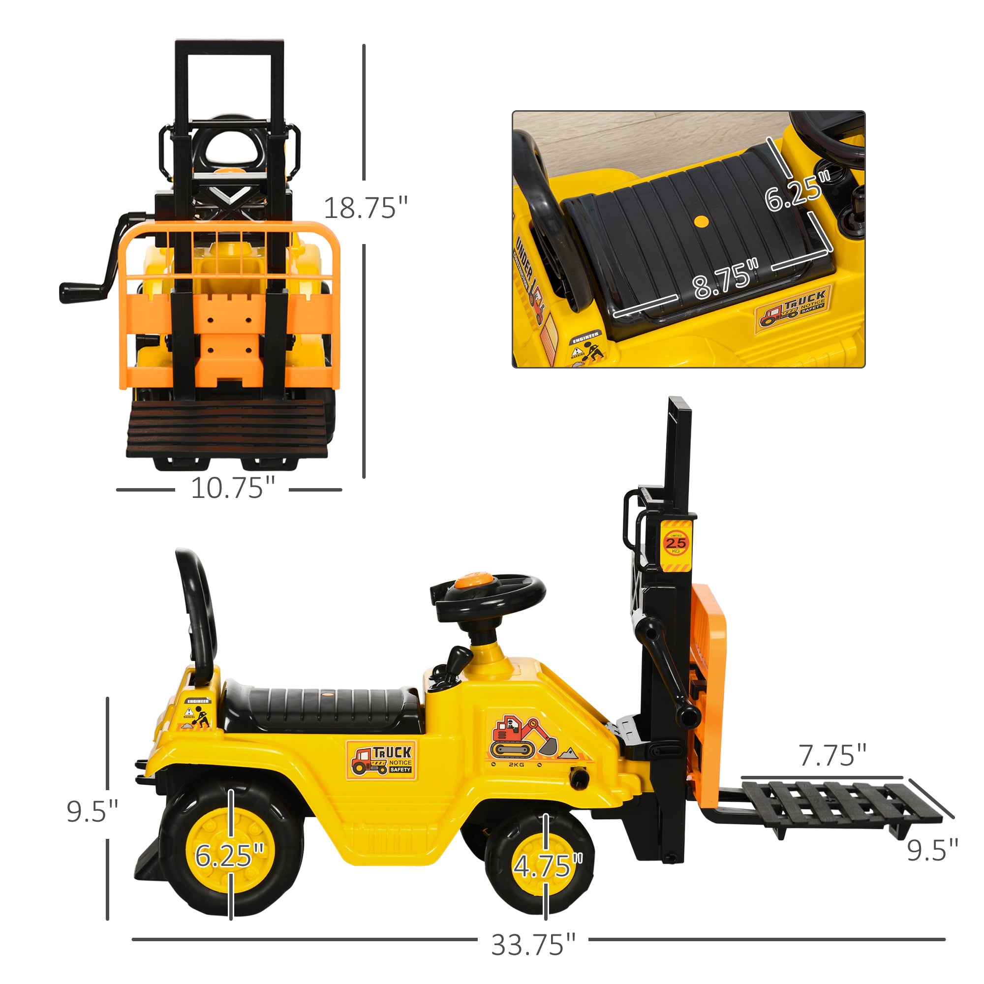 I YAN Sit and Scoot ride-on forklift toy for kids, featuring under-seat storage, perfect for imaginative construction play for 3-year-olds.