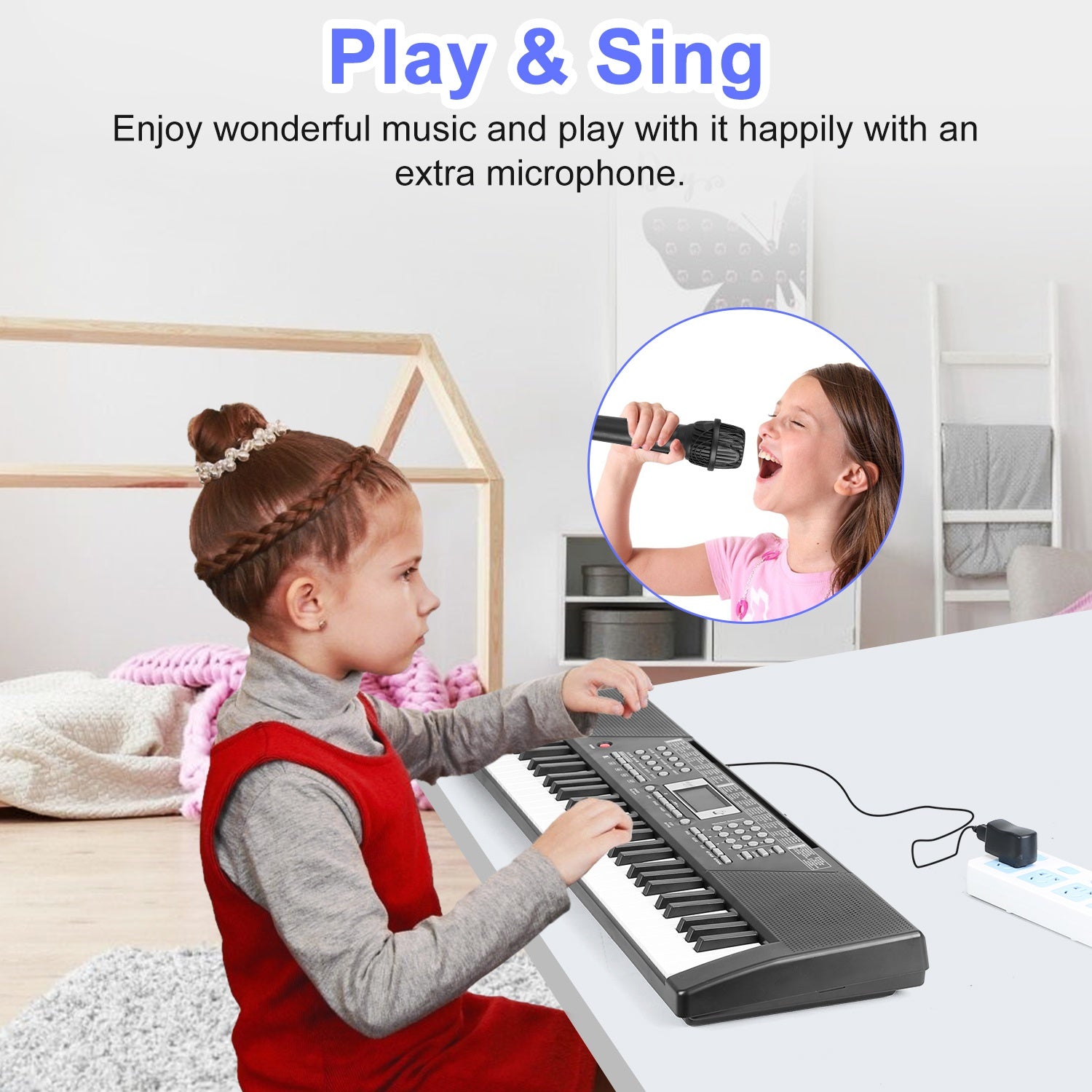 I YAN 61-key digital music keyboard for kids with microphone, electronic piano, suitable for children ages 3-12, with stand.