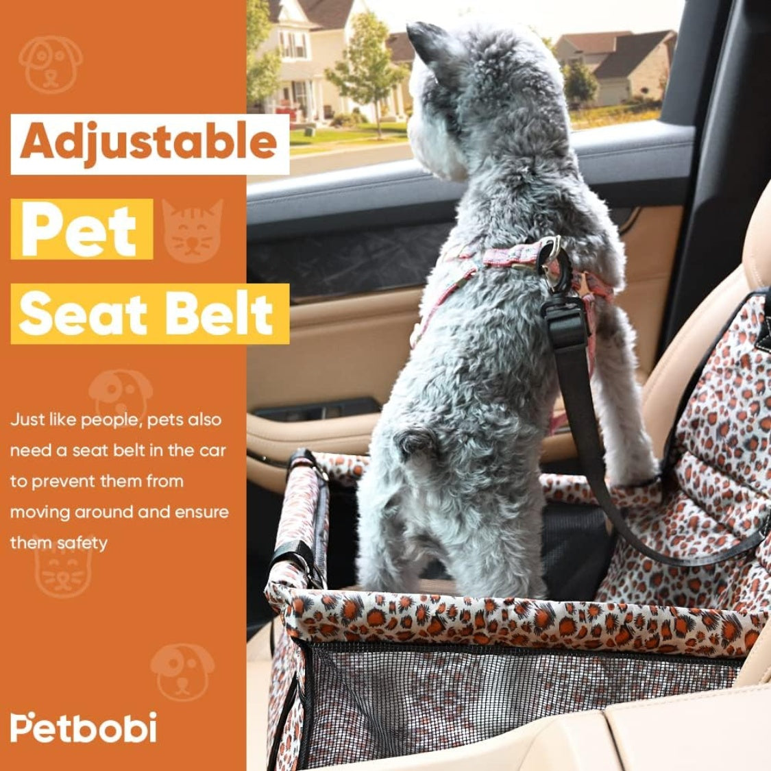 Foldable I YAN Dog Car Booster Seat for small dogs and cats, with safety harness and cushioned interior for secure travel.