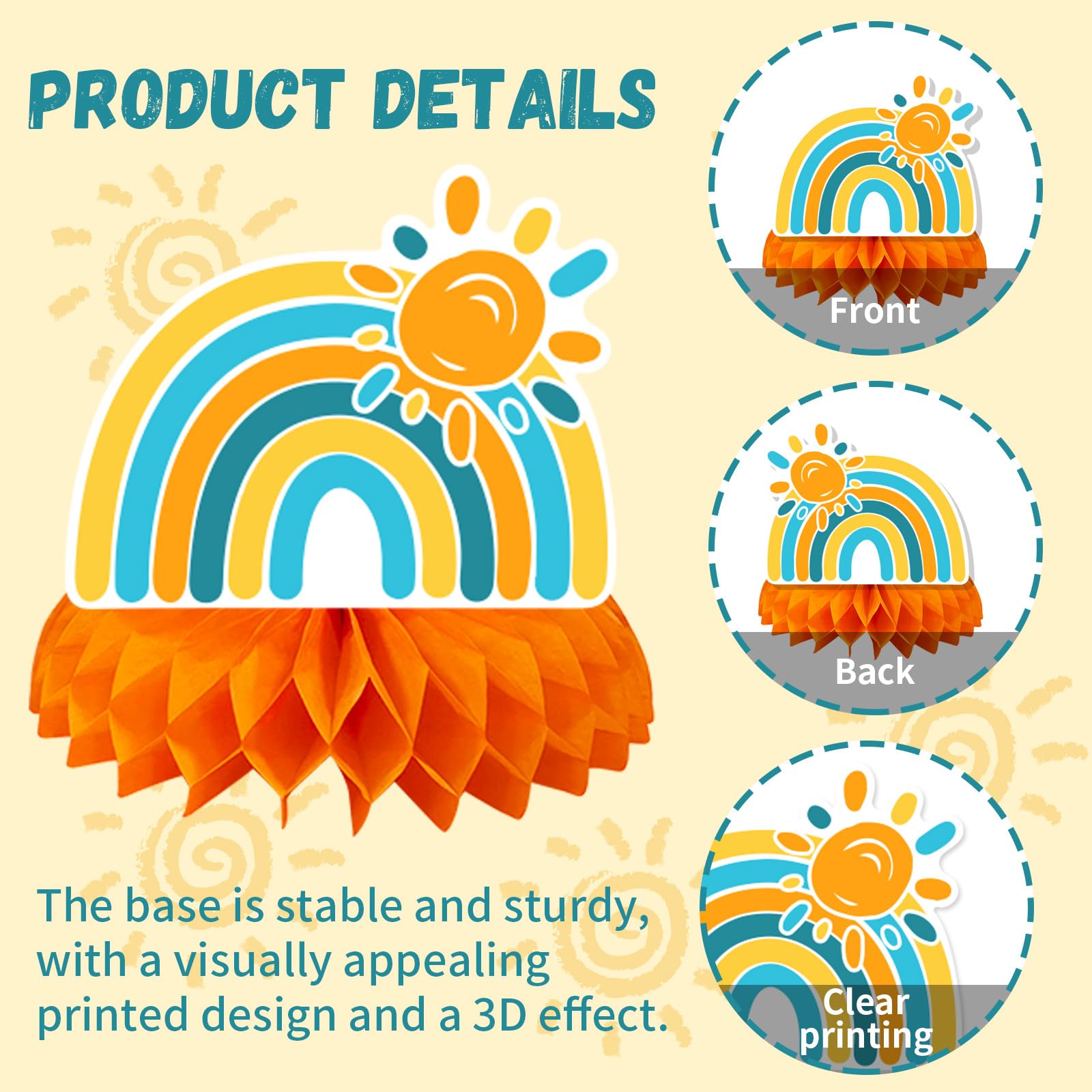Here Comes The Son baby shower decorations by I YAN, 14-piece boho honeycomb centerpiece set with colorful paper accents