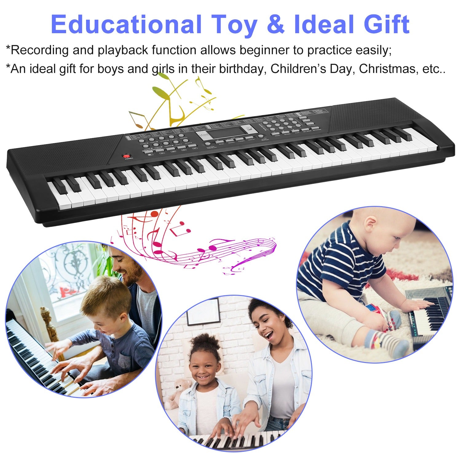 I YAN 61-key digital music keyboard with microphone stand, electric piano for kids ages 3-12, perfect for learning and playing.