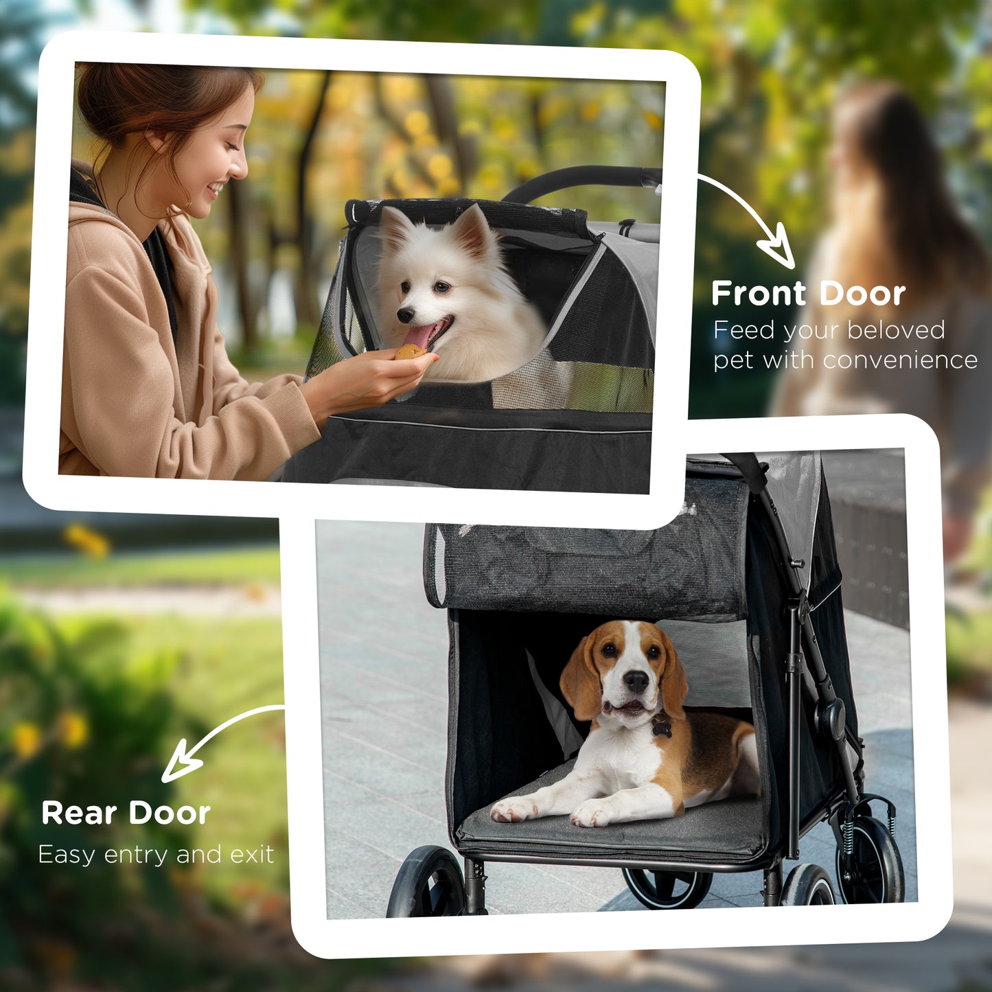 Large I YAN dog stroller for pets up to 66 lbs with mesh window, shock absorption wheels, and one-click fold feature.