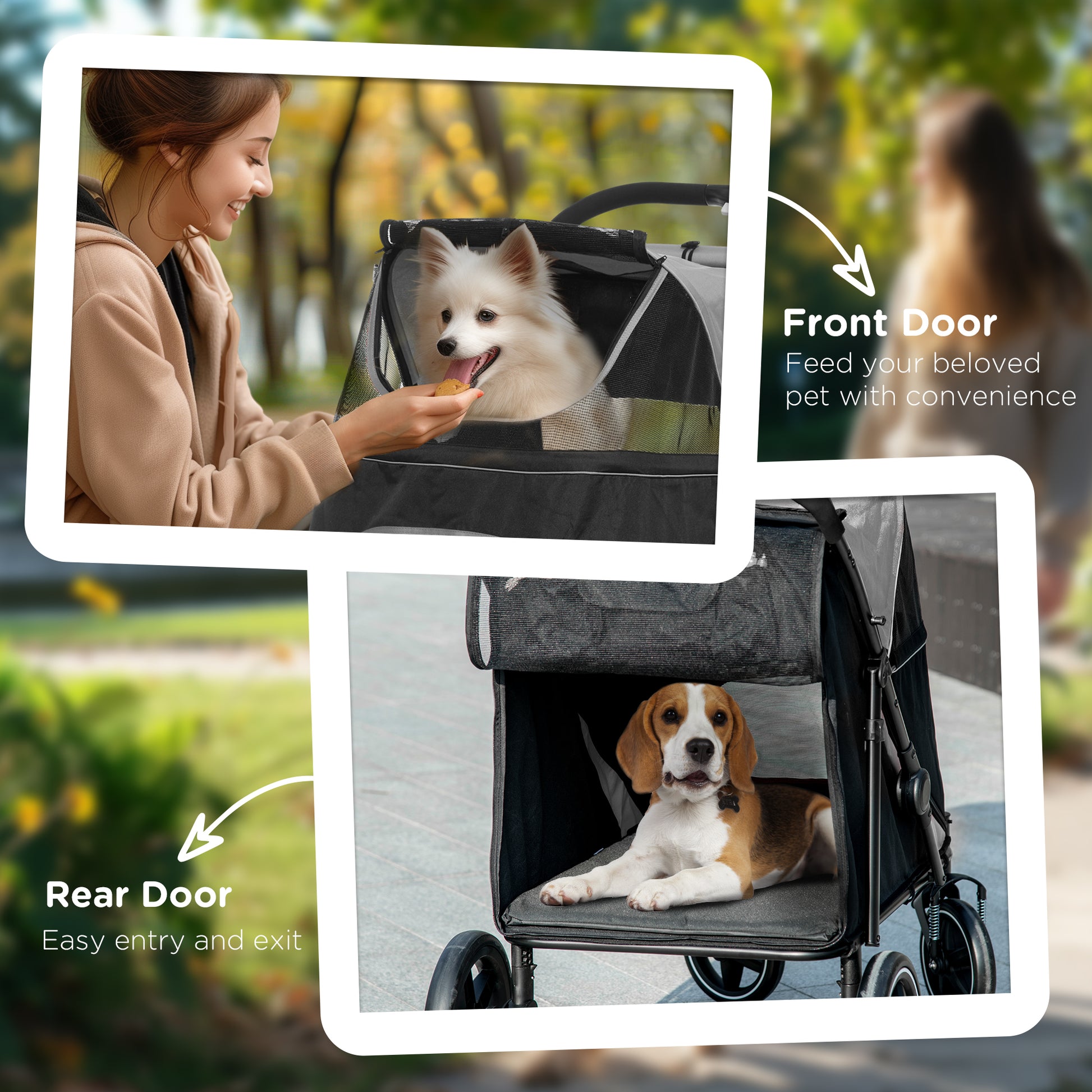 Large I YAN dog stroller for pets up to 66 lbs with mesh window, shock absorption wheels, and one-click fold feature.