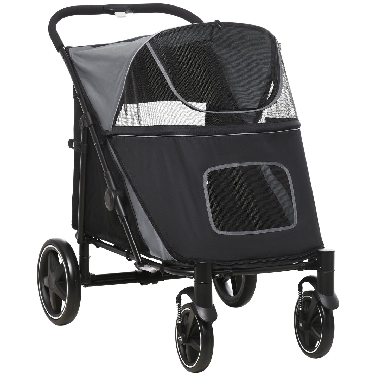 Large I YAN dog stroller for up to 66 lbs with mesh window, shock absorption wheels, and one-click fold for easy transport.