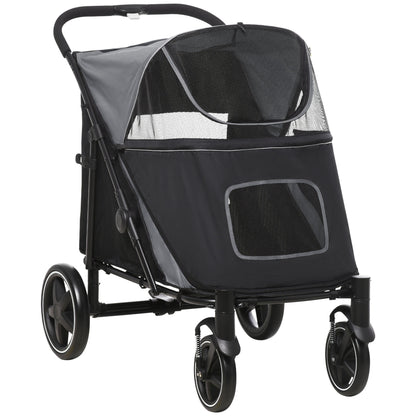 Large I YAN dog stroller for up to 66 lbs with mesh window, shock absorption wheels, and one-click fold for easy transport.