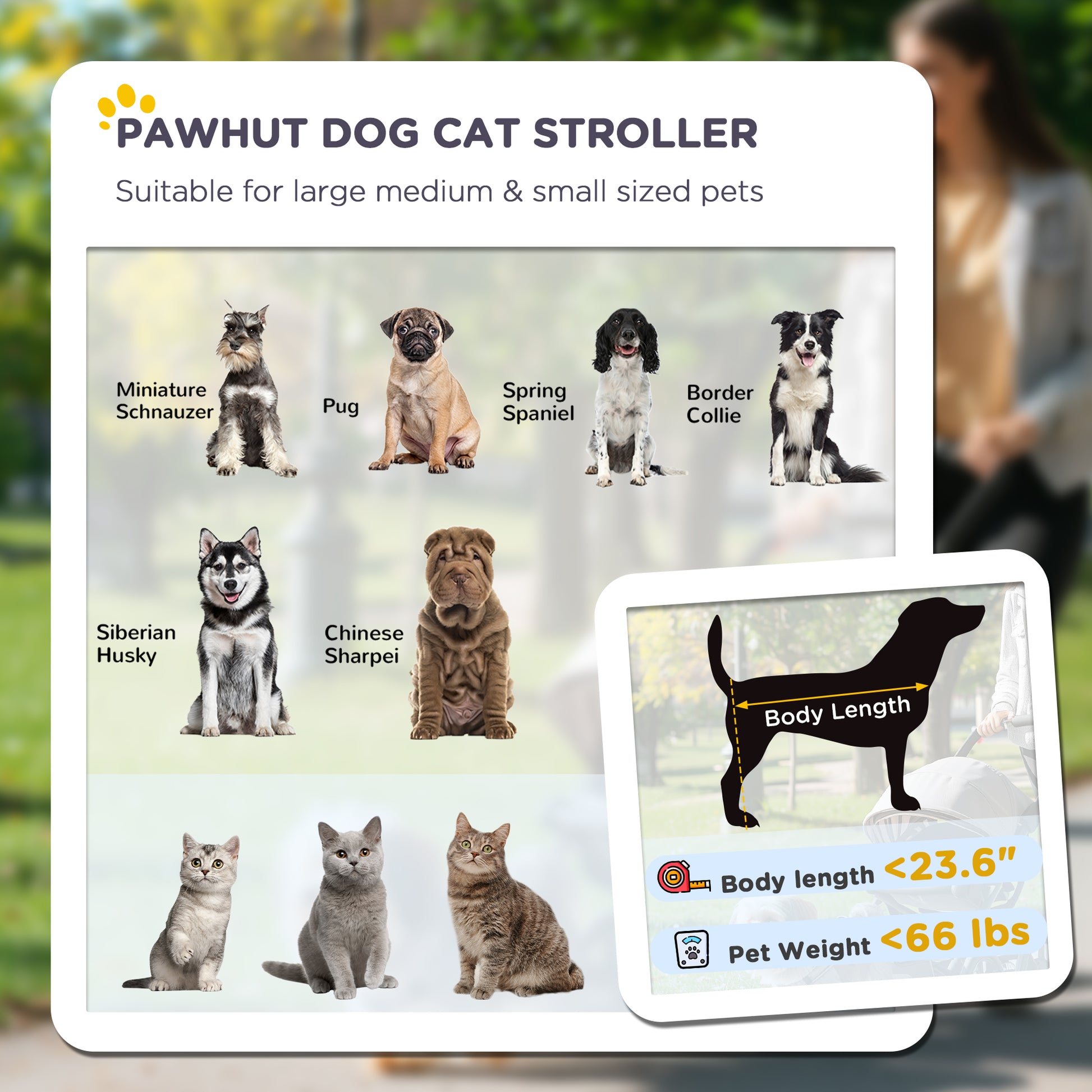 I YAN large dog stroller with mesh window, shock absorption wheels, one-click fold, suitable for dogs up to 66 lbs.
