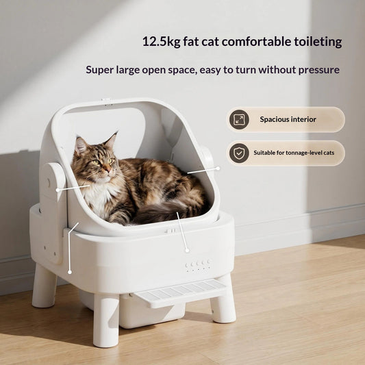 I YAN self-cleaning smart cat litter box with app control, splash-proof design, and multi-cat safety features, shown in the image.