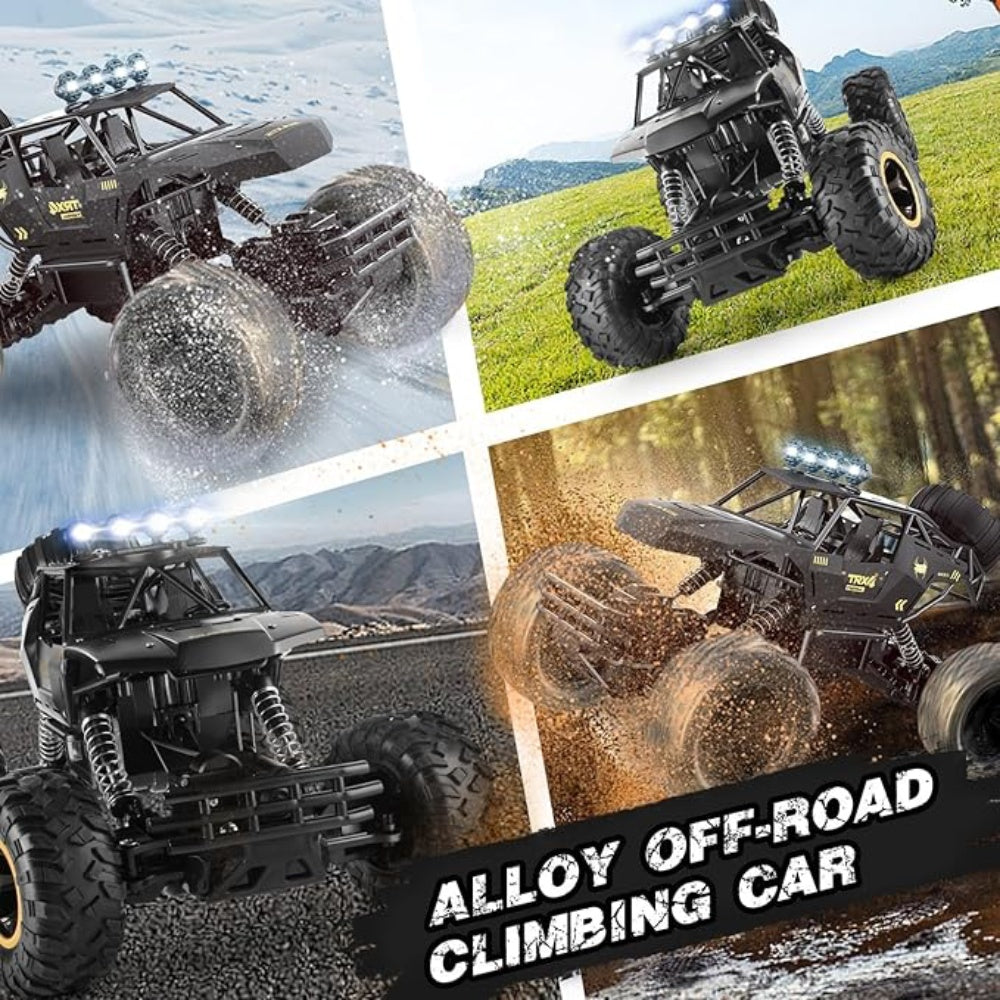 I YAN RC off-road rock crawler truck with metal shell, LED headlights, 4WD, rechargeable battery, remote control, ready for rough terrain