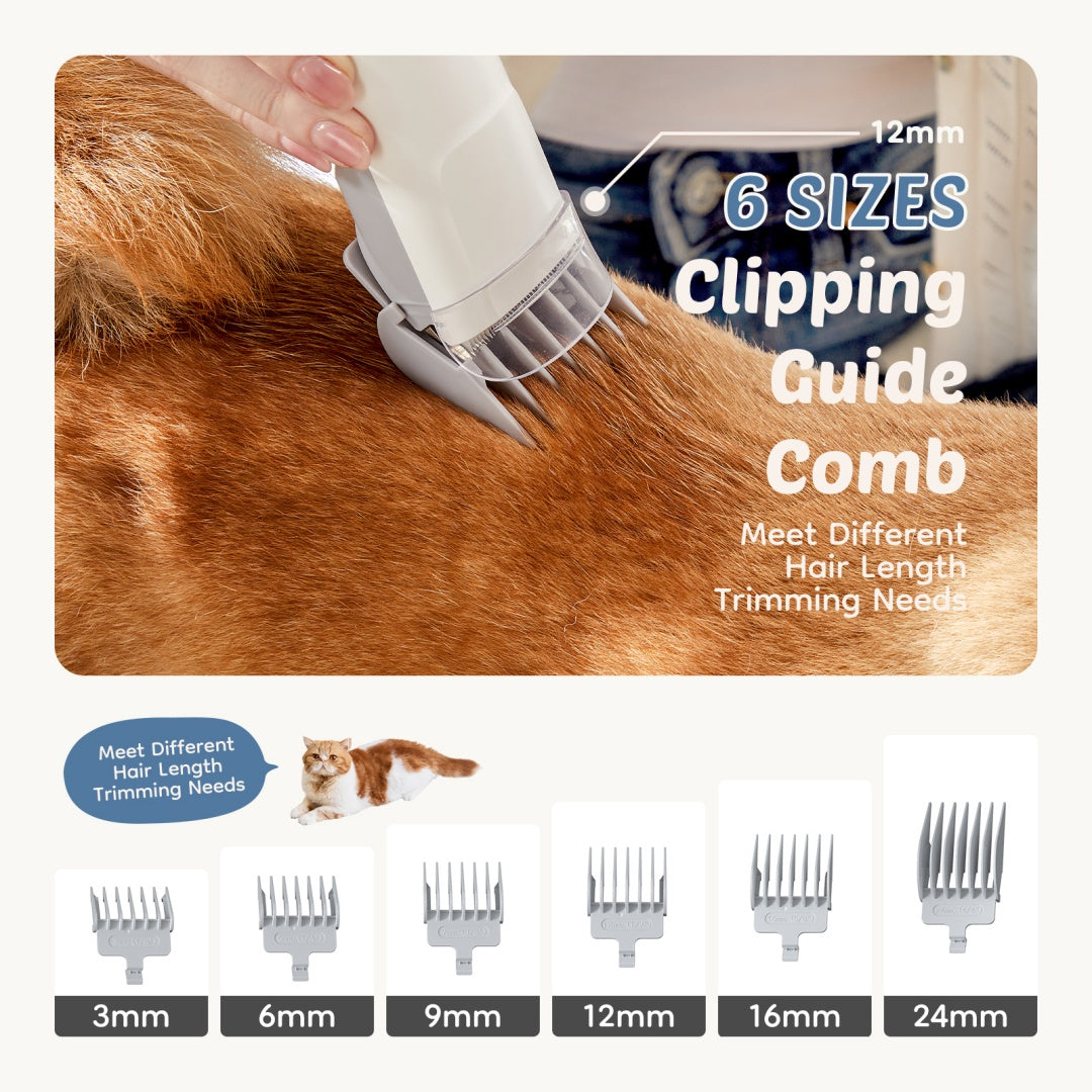 I YAN 5-in-1 pet grooming vacuum kit with 10kPa suction, 2.5L dust cup, and low noise for dogs and cats grooming.