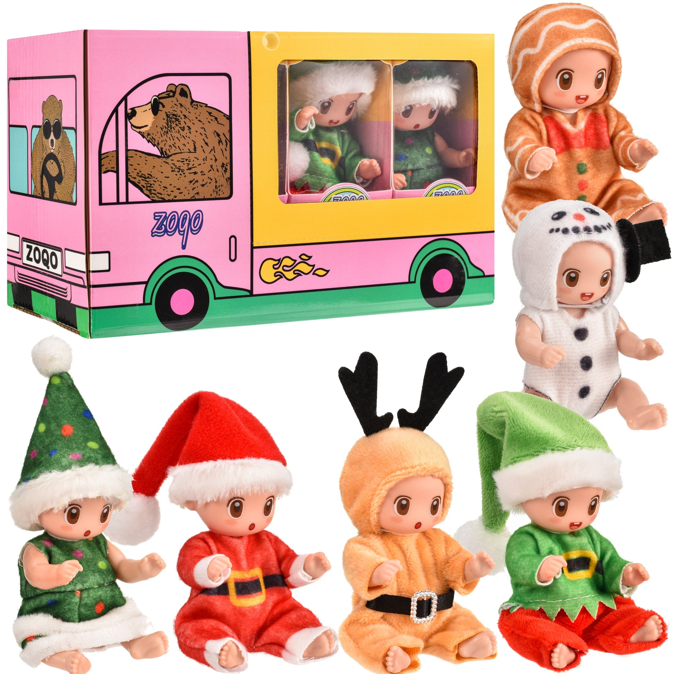 Set of 6 washable Mini Reborn Baby Dolls by I YAN, featuring lifelike features and adorable animal-themed clothes.
