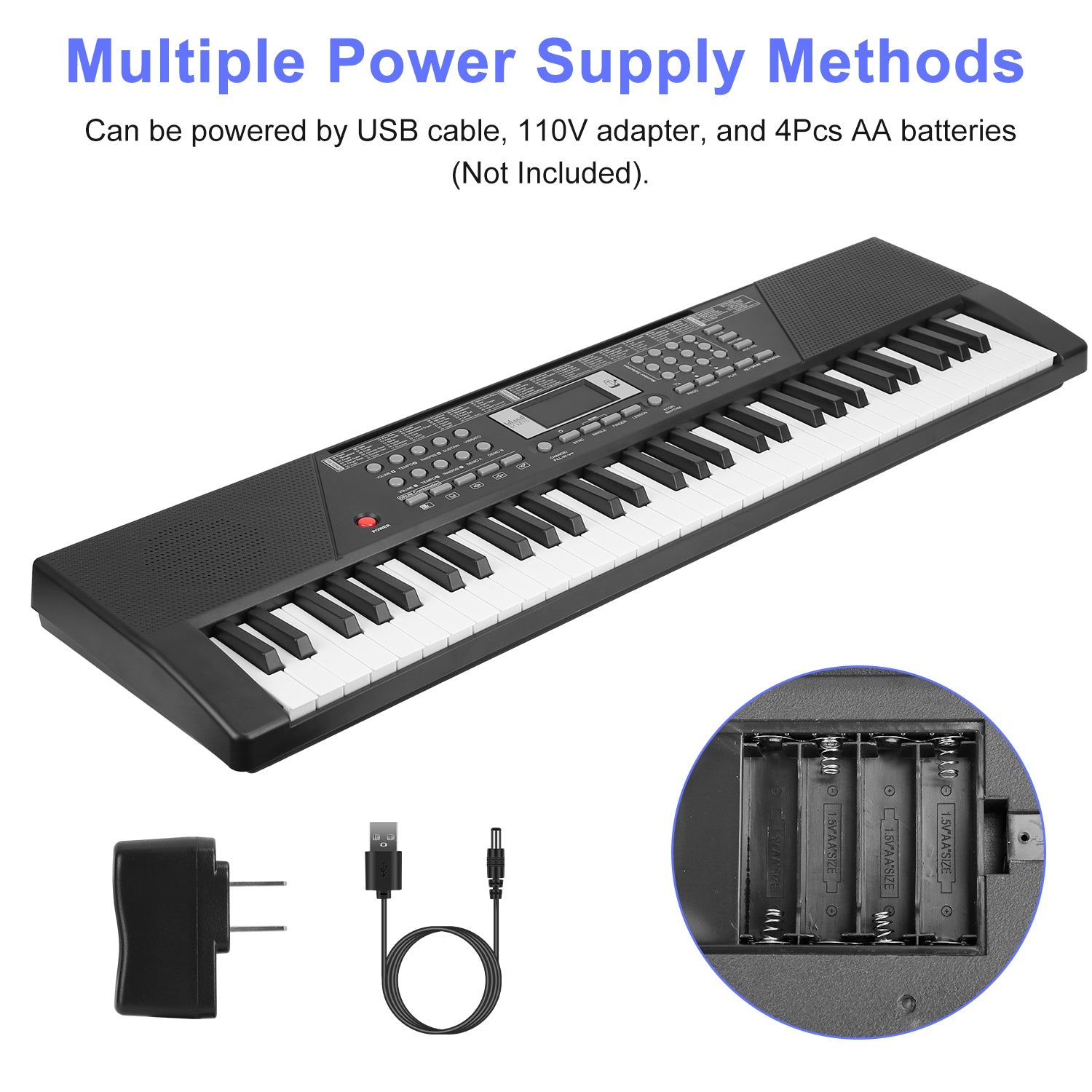 I YAN 61-key digital music keyboard with microphone stand, suitable for kids ages 3-12, featuring colorful electronic piano design.