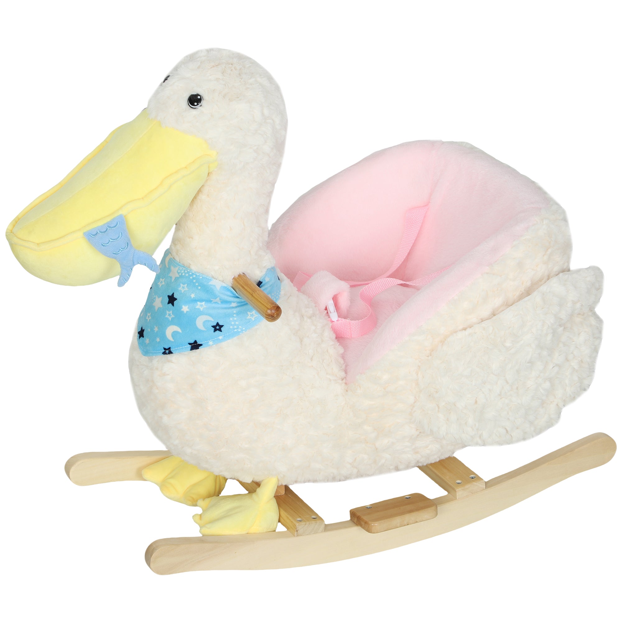 White I YAN baby rocking horse for toddlers, featuring a pelican shape with realistic duck sound, suitable for ages 18-36 months.
