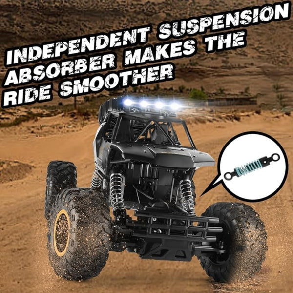 I YAN 4DRC Rock Track rechargeable off-road vehicle on rugged terrain with large tires and vibrant orange body.