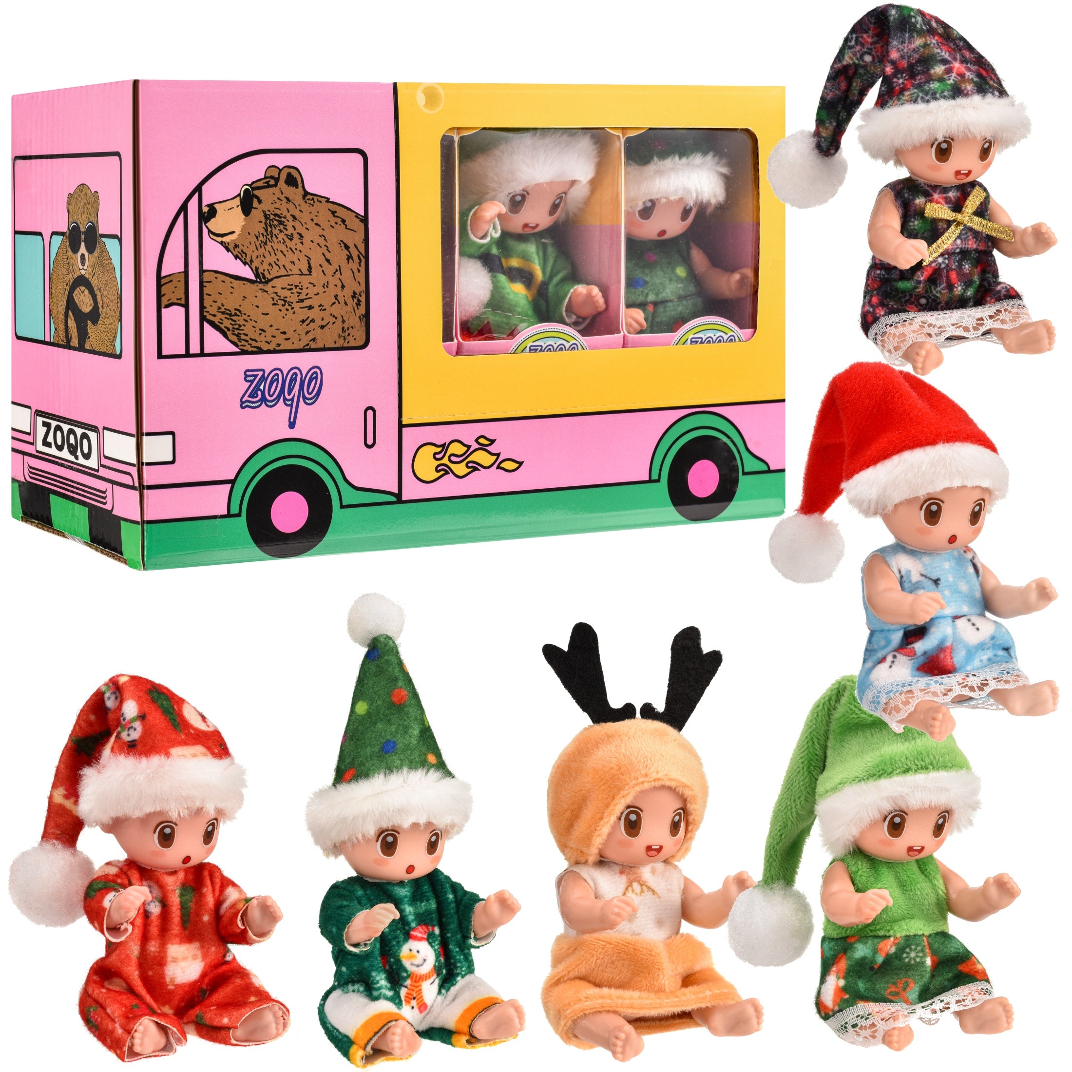 Set of six washable mini reborn baby dolls with cute animal clothes, lifelike features, by I YAN.