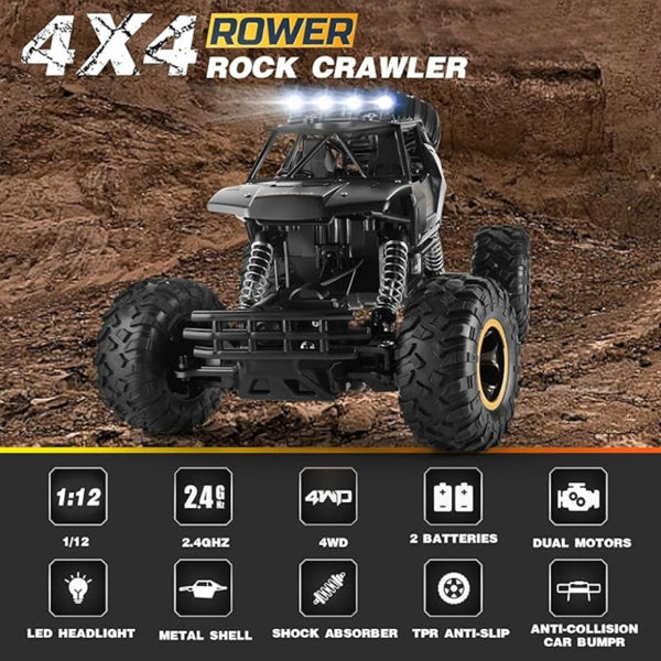 I YAN 4DRC Rock Track rechargeable off-road vehicle with rugged tires and durable construction on a rocky terrain platform.