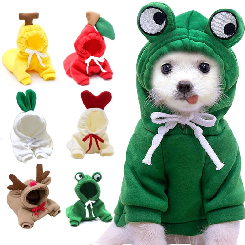 Cute fruit-themed dog hoodie for small French Chihuahuas, warm fleece pet clothing, adorable puppy costume coat by I YAN.