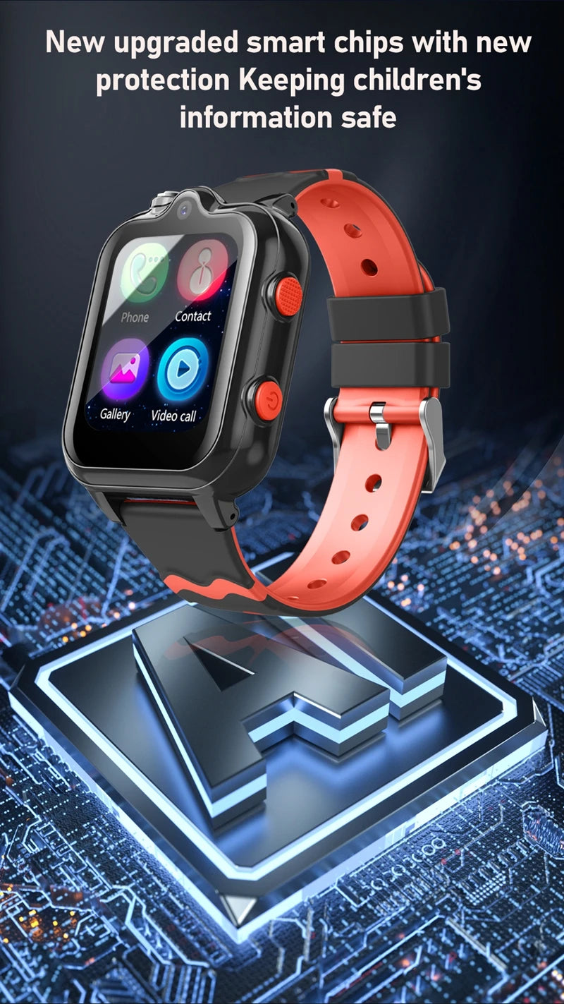 Wonlex Kids 4G Smart Watch with dual cameras, GPS, SOS, and WhatsApp, featuring a child-friendly design and Android 8.1 interface.