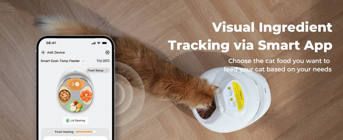 Robotail Smart Automatic Cat Feeder by I YAN, refrigerated and heated wet food dispenser with app control and sleek design.