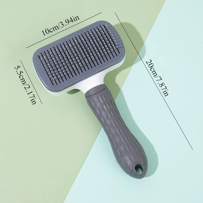 I YAN one-button pet deshedding brush for dogs and cats with ergonomic grip and easy clean design, removing loose hair and detangling fur.