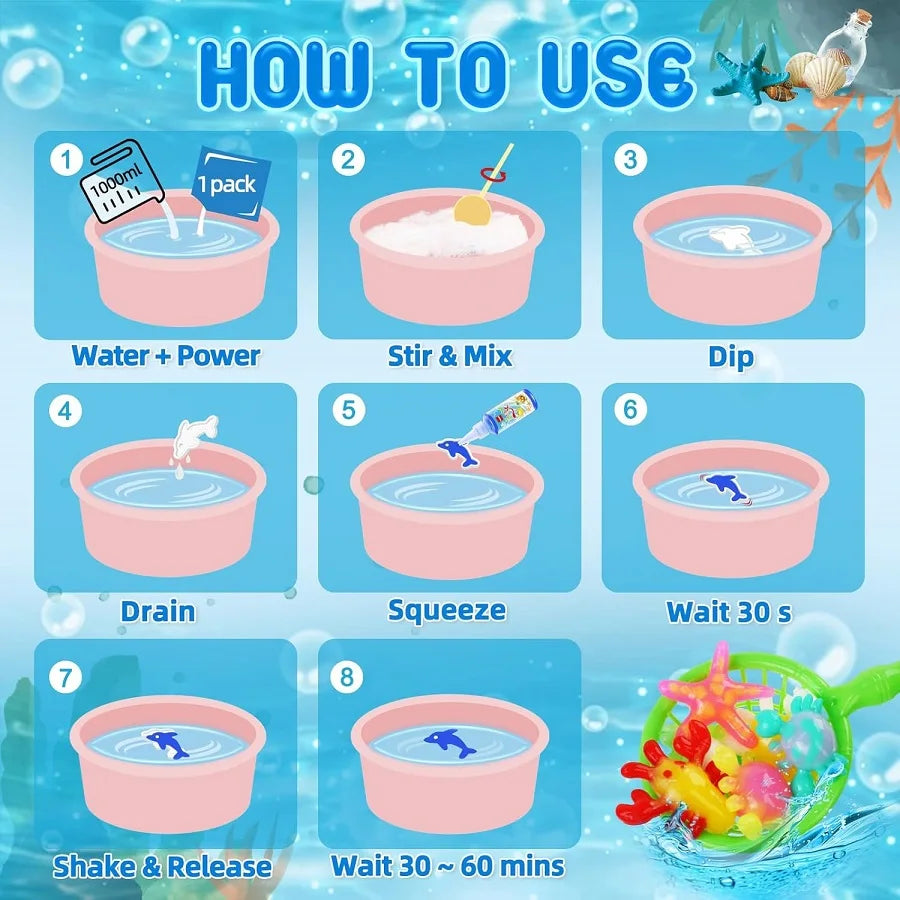 Kiditos Magic Water Elf Toy Kit by I YAN with colorful squishies, gels, molds, and water pet toys for kids ages 3+ in a vibrant craft set.