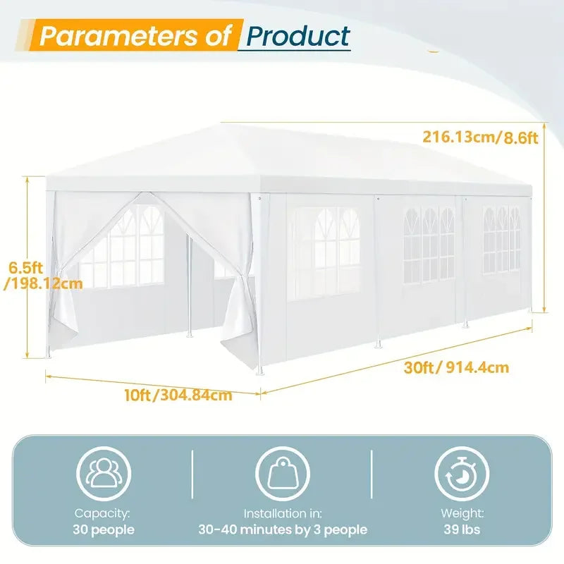 10x10/10x20/10x30ft Party Tent Outdoor Canopy Tent with Removable Sidewalls, Waterproof Party Tents for Parties,Wedding Events,BBQ