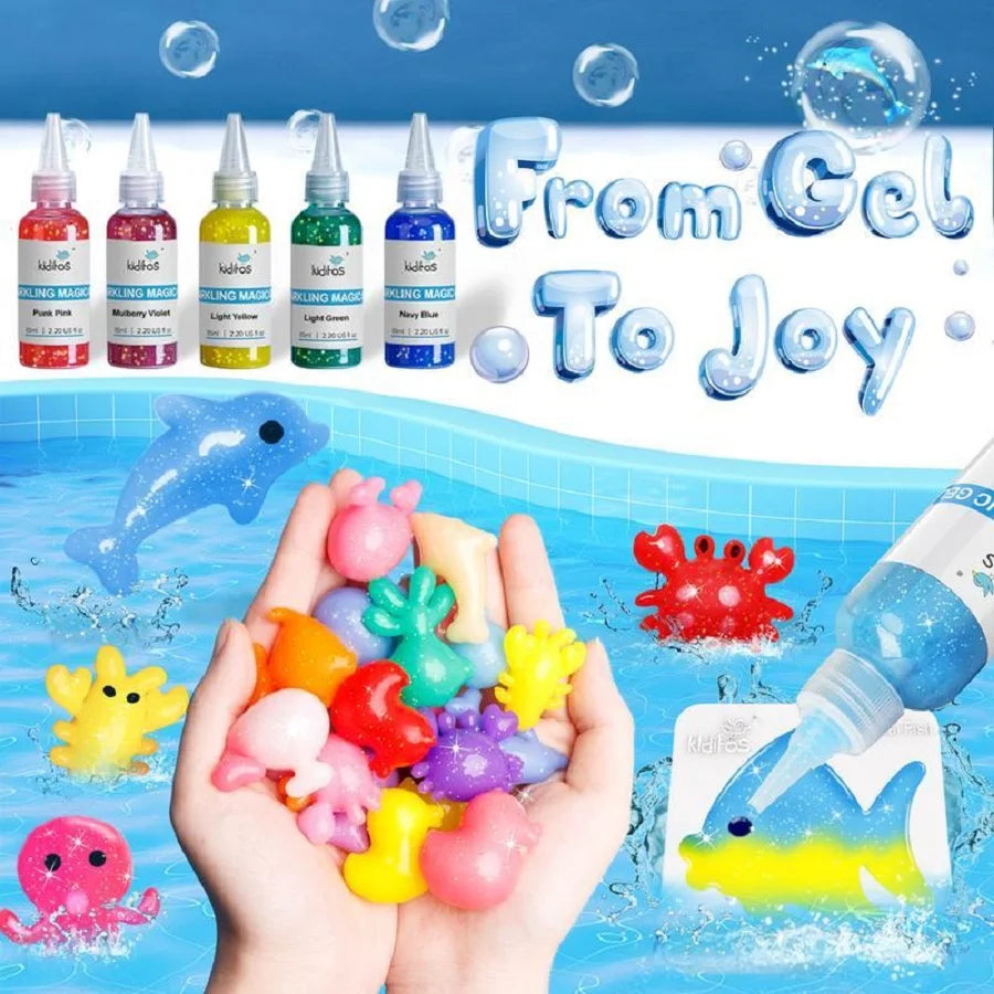 Kiditos Magic Water Elf Toy Kit by I YAN with colorful squishies, 20 gels, 10 molds, sensory water pets for kids ages 3+