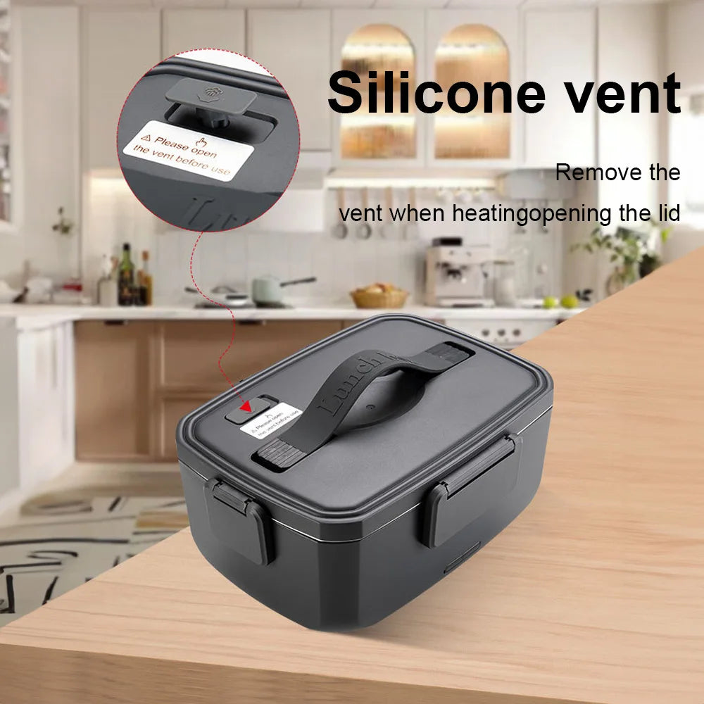 2L Electric Lunch Box 304 Stainless Steel No Water Needed Portable Food Warmer Automatic Heating Meal Container for Office Home